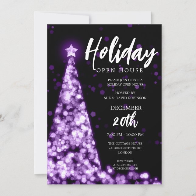 MODERN Christmas Holiday Open House Purple  Invitation (Front)