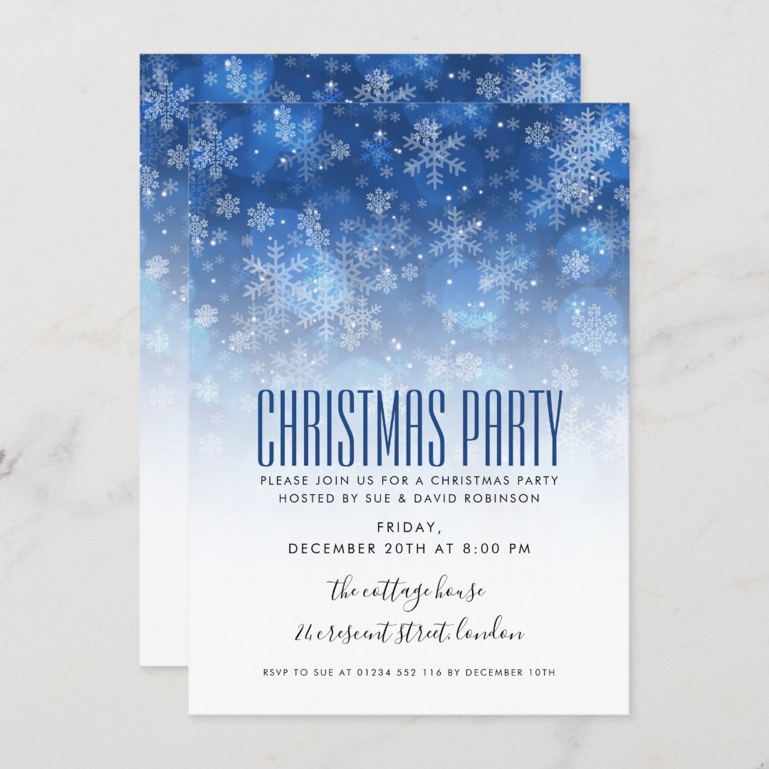 Modern Christmas Holiday Party Blue & White Invitation | Zazzle