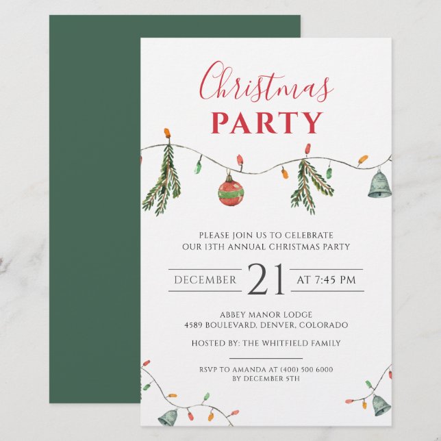 Modern Christmas Holiday Party Invitation Stationery (Front/Back)