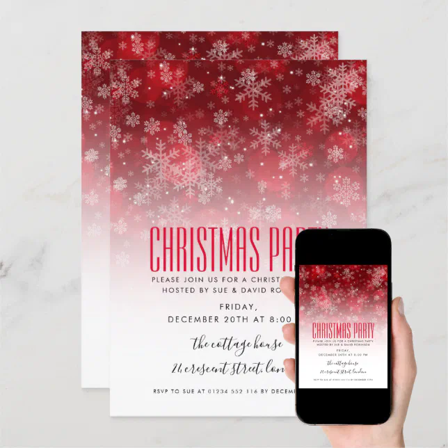 Modern Christmas Holiday Party Red & White Invitation | Zazzle