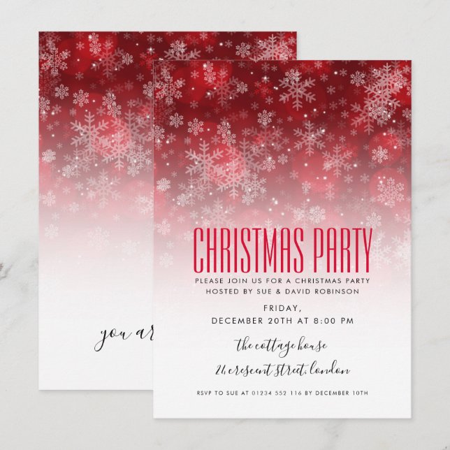 Modern Christmas Holiday Party Red & White Invitation (Front/Back)