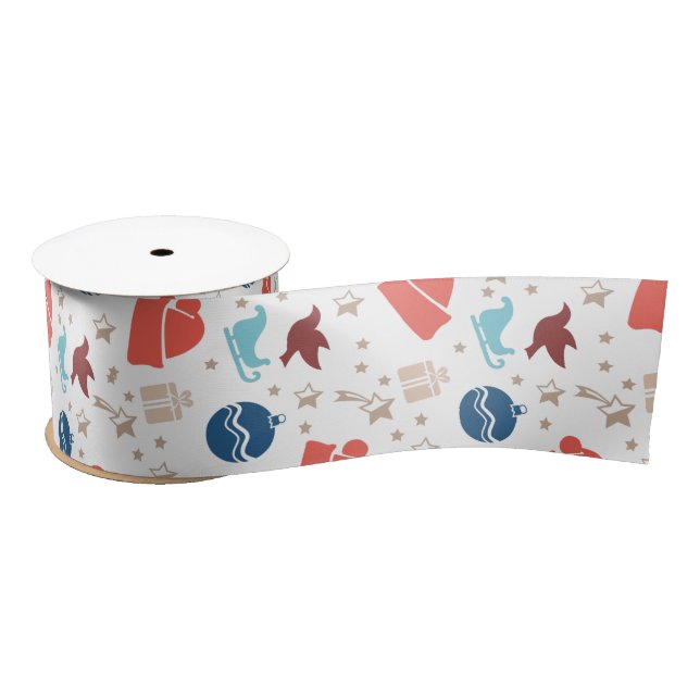 Modern Christmas Holiday Pattern Satin Ribbon (Spool)