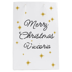 Modern Christmas Holiday Personalized Merry Medium Gift Bag