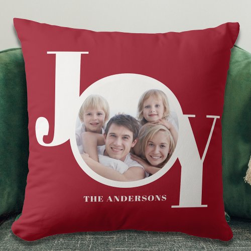 Modern Christmas Holiday Personalized Photo Red Throw Pillow