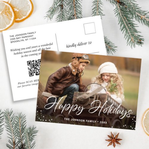 Modern Christmas Holiday PHOTO Greeting QR code Postcard