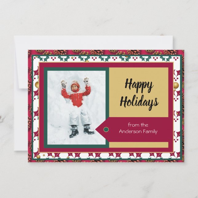 Modern Christmas Holiday Photo Message Red Green (Front)