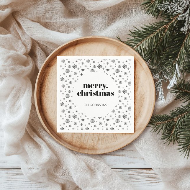 Modern Christmas Holiday Snowflake Black and White Napkins (Christmas holiday snowflake pattern napkin)
