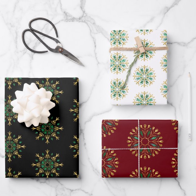 Modern Christmas Holiday Snowflakes Wrapping Paper Sheets (Front)