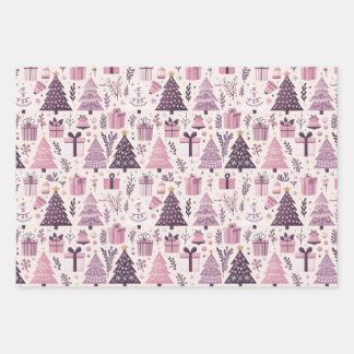 modern Christmas holiday themed purple and pink Wrapping Paper Sheets