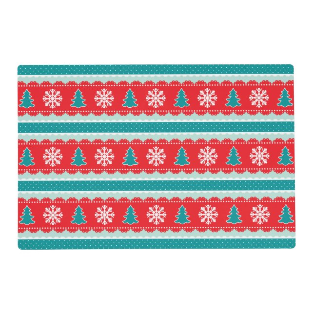 Modern Christmas Holiday Trees Snowflakes Pattern Placemat (Front)