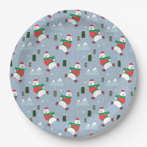 Modern Christmas Holidays Polar Bear Paper Plates