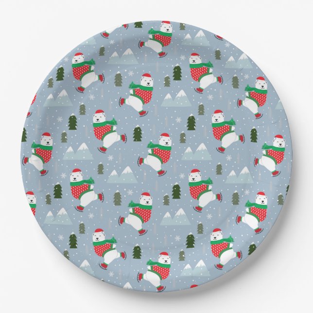 Modern Christmas Holidays Polar Bear Paper Plates (Front)