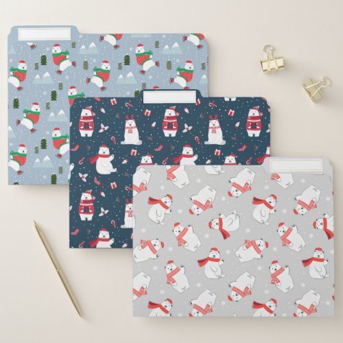 Modern Christmas Holidays Polar Bear Patterns File Folder