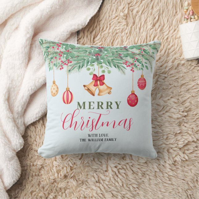 Modern Christmas Holly And Red Berries Throw Pillow (Blanket)