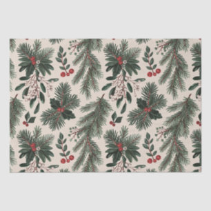 Modern Christmas holly berries leaves  Tissue Paper
