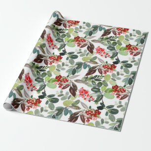 Modern Christmas Holly Pattern Wrapping Paper