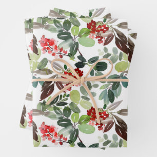 Modern Christmas Holly Pattern Wrapping Paper Sheets