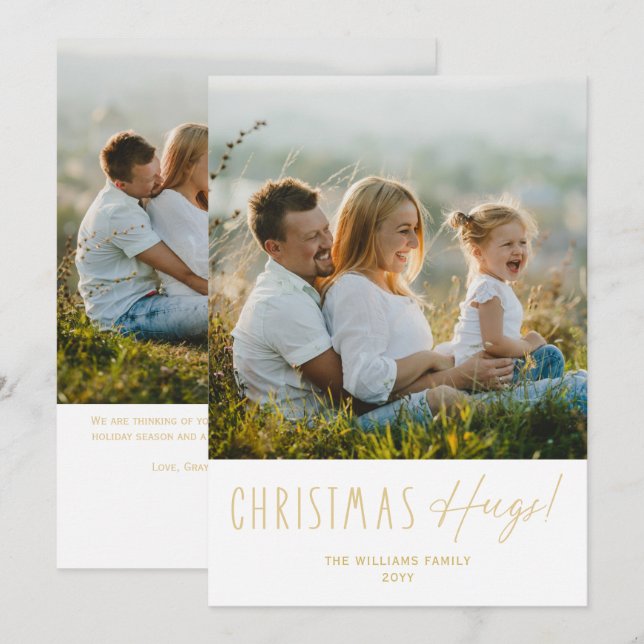 Modern Christmas Hugs Two Photo Flat Holiday Card (Front/Back)