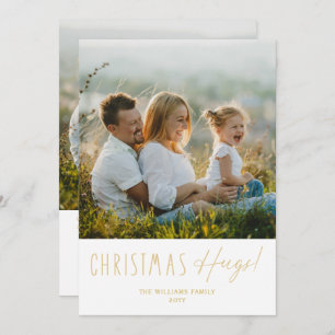 Modern Christmas Hugs Two Photo Flat Holiday Card