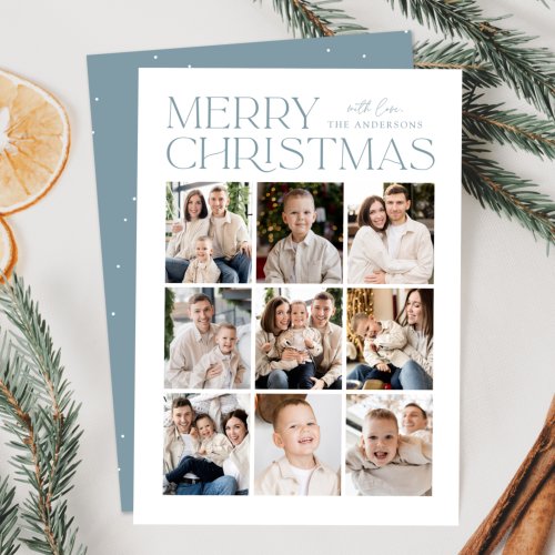 Modern Christmas Icy Blue 9 Photo Collage Holiday Card