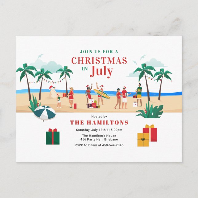 Modern Christmas in July Party Postcard (Front)