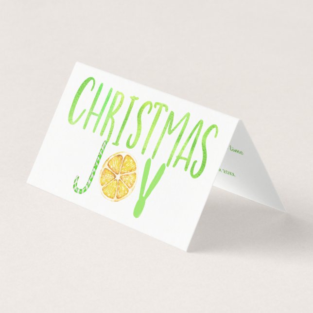 Modern Christmas JOY green candy cane lemon script (Front)
