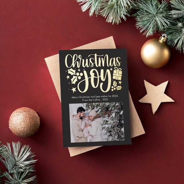 Modern Christmas Joy Photo Foil  Foil Holiday Card (Creator Uploaded)