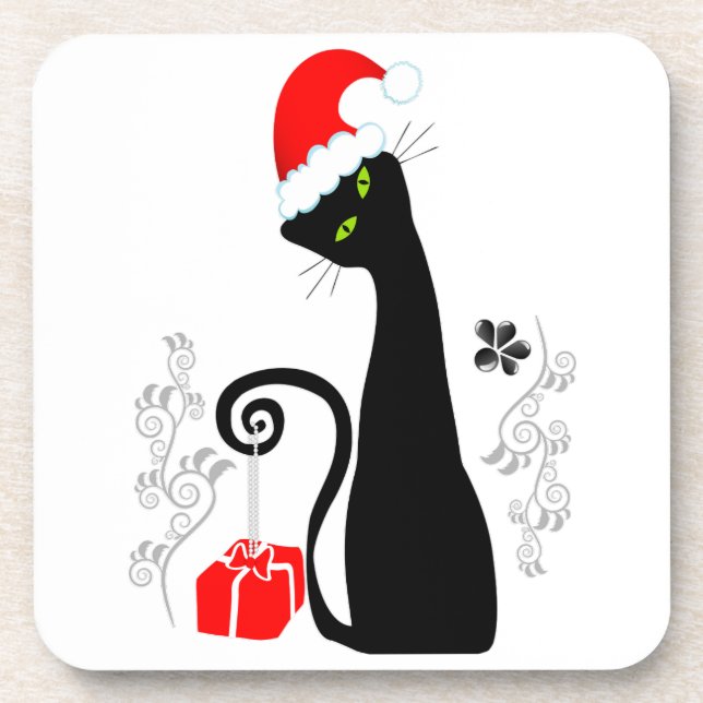 Modern Christmas Kitty Beverage Coaster (Front)