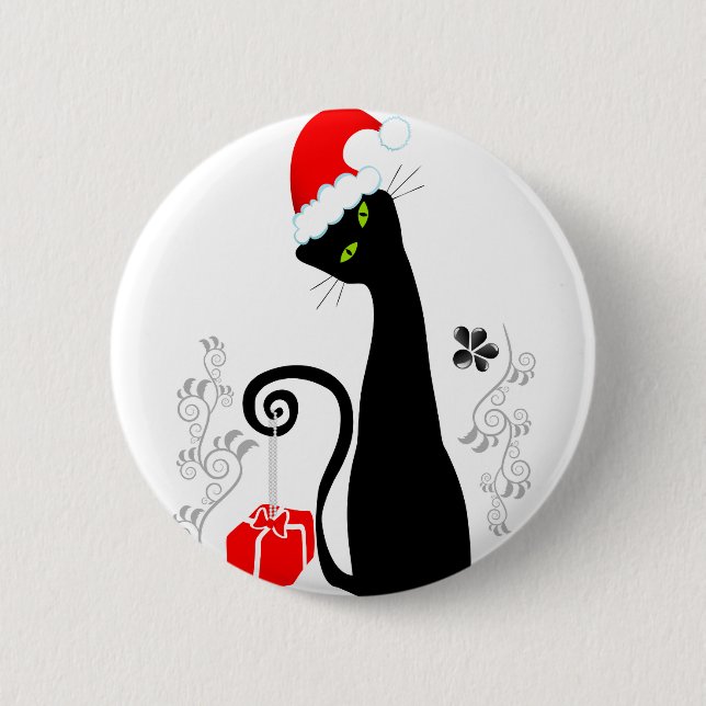 Modern Christmas Kitty Button (Front)
