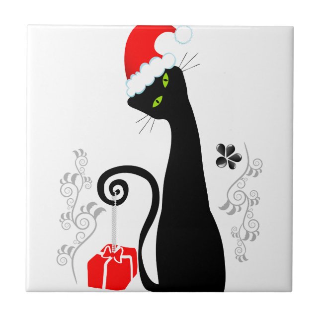 Modern Christmas Kitty Tile (Front)