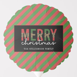 Modern Christmas Leopard Print Red Green Stripes Balloon