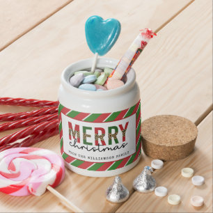 Modern Christmas Leopard Print Red Green Stripes Candy Jar