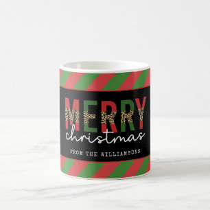 Modern Christmas Leopard Print Red Green Stripes Coffee Mug