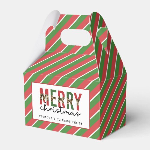 Modern Christmas Leopard Print Red Green Stripes Favor Boxes