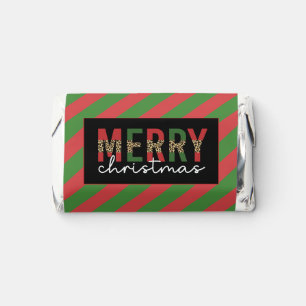Modern Christmas Leopard Print Red Green Stripes Hershey's Miniatures
