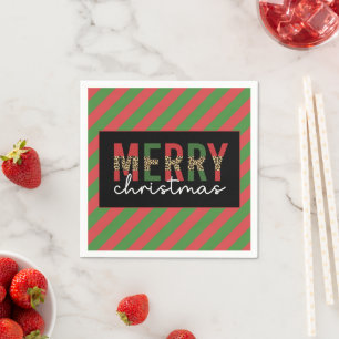 Modern Christmas Leopard Print Red Green Stripes Napkins