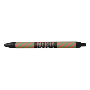 Modern Christmas Leopard Print Red Green Stripes Pen
