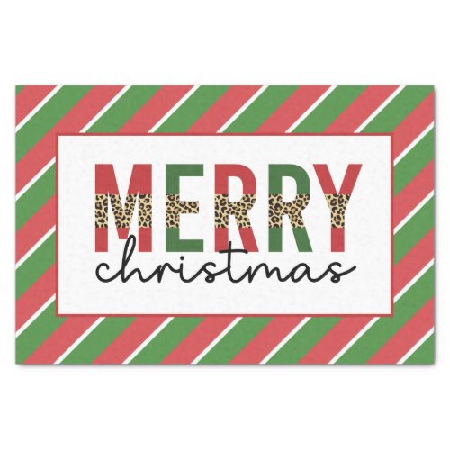 Modern Christmas Leopard Print Red Green Stripes Tissue Paper