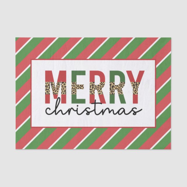 Modern Christmas Leopard Print Red Green Stripes Tissue Paper (Front)