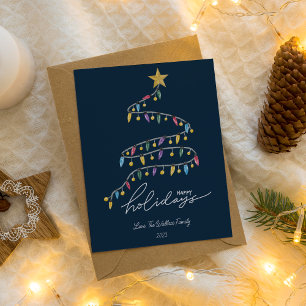 Modern Christmas Lights Tree Flat Holiday Card