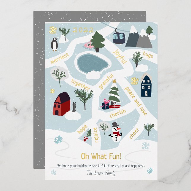 Modern Christmas map story telling illustrations Foil Holiday Card (Front/Back)