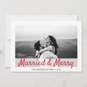 Modern Christmas Married and Merry Thank You Photo Holiday Card
