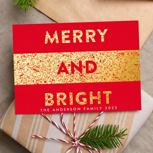 Modern Christmas Merry and Bright Foil Holiday Card