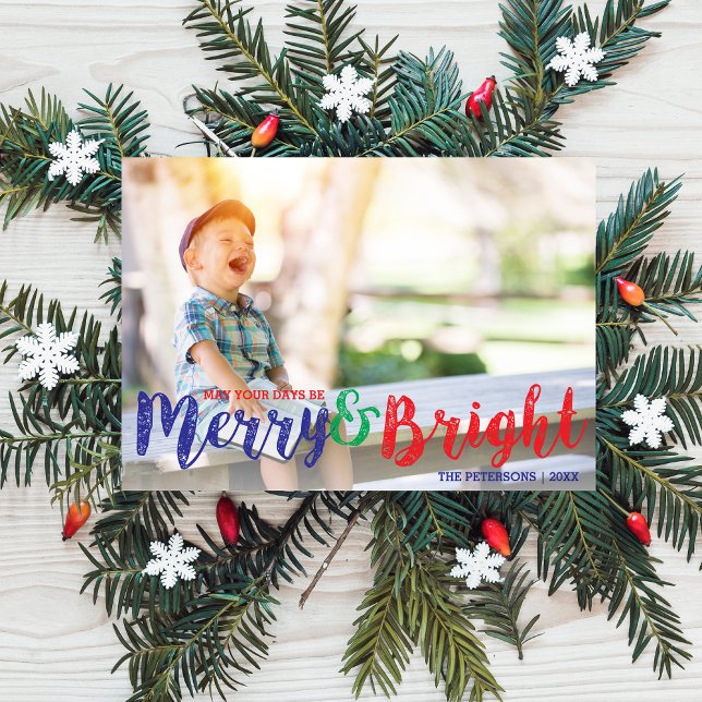 Modern Christmas Merry and Bright Holiday Photo Card (Creator Uploaded)