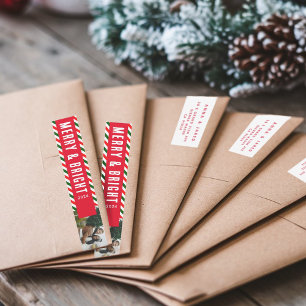 Modern Christmas Merry and Bright Photo Address Wrap Around Label