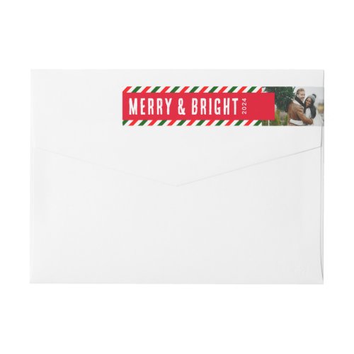 Modern Christmas Merry and Bright Photo Address Wrap Around Label