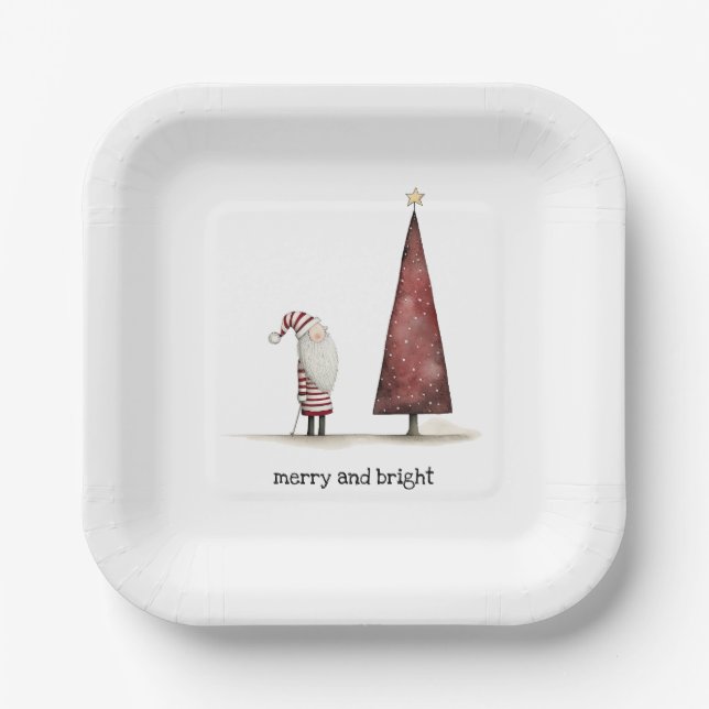 Modern Christmas Merry and Bright Winter Paper Plates (Front)