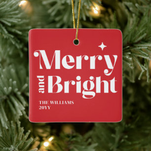 Modern Christmas Merry Bright Ceramic Ornament