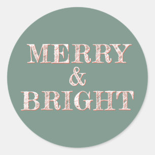 Modern Christmas Merry Bright Dusty Green Classic Round Sticker