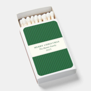 Modern Christmas Minimal Green Stripe Matchboxes